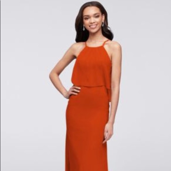 flounced crinkle chiffon sheath bridesmaid dress